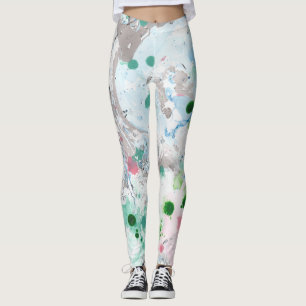 Pink Blue Green White Modern Elegant Abstract Art Leggings