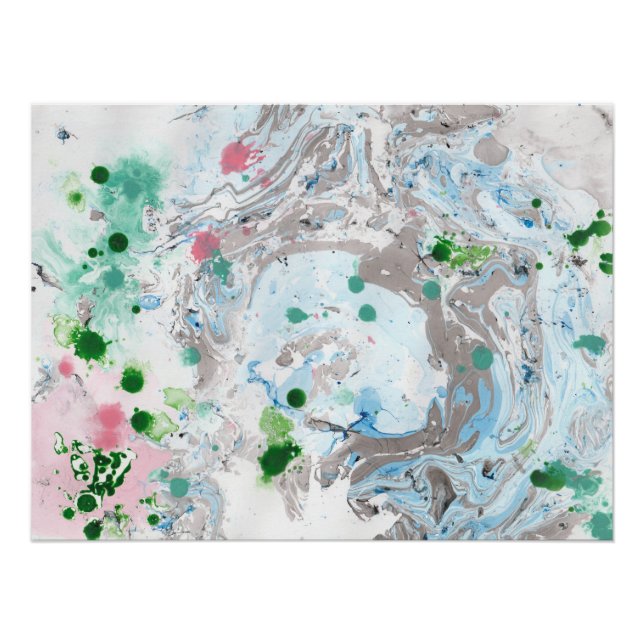 Pink Blue Green White Trendy Modern Abstract Art Poster (Front)