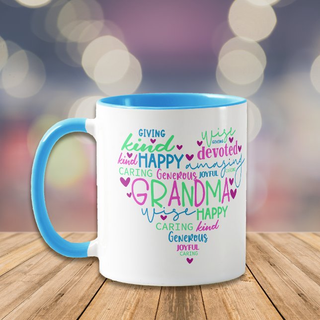 Pink Blue Green Words Grandma Heart Mug (Creator Uploaded)
