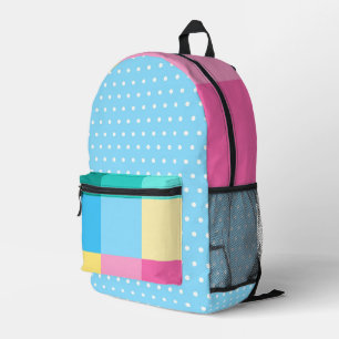 PINK BLUE GREEN YELLOW CUBES & POLKA DOTS PRINTED BACKPACK