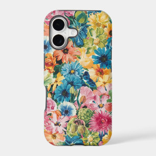 Pink Blue Green Yellow Orange Flower Art Pattern