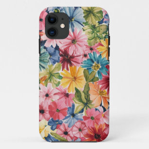 Pink Blue Green Yellow Orange Flower Art Pattern iPhone 11 Case