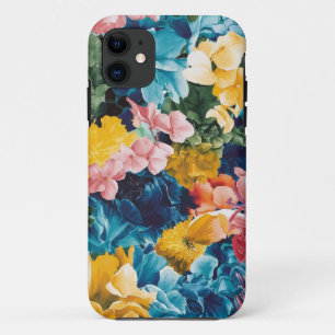 Pink Blue Green Yellow Orange Flower Art Pattern iPhone 11 Case