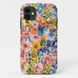 Pink Blue Green Yellow Orange Flower Art Pattern iPhone 11 Case