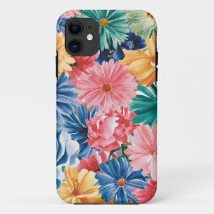 Pink Blue Green Yellow Orange Flower Art Pattern iPhone 11 Case