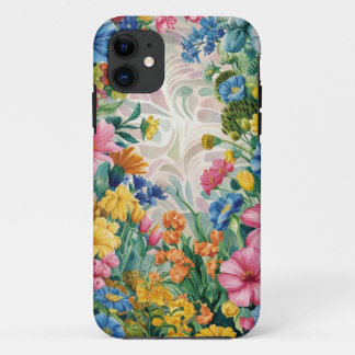 Pink Blue Green Yellow Orange Flower Art Pattern iPhone 11 Case