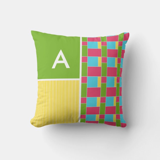 Pink, Blue, Green, & Yellow Rectangles Cushion (Front)