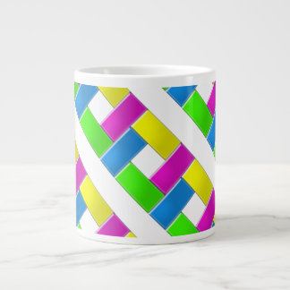 pink, blue green yellow square diagonals large coffee mug
