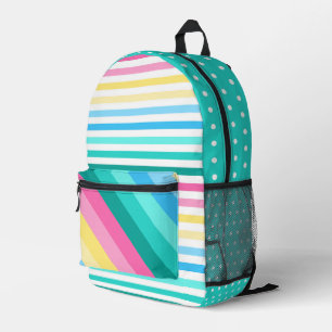 PINK BLUE GREEN YELLOW STRIPES & POLKA DOTS PRINTED BACKPACK