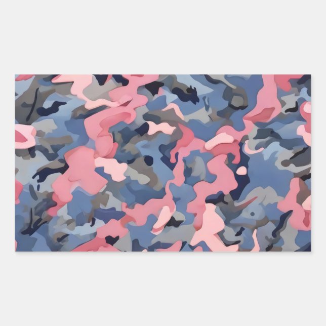 pink blue grey camouflage rectangular sticker (Front)
