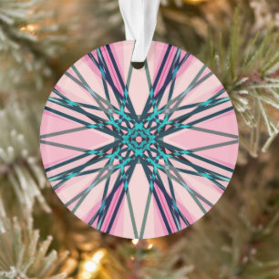 Pink Blue Grey Fractal Snowflake Winter Festive Ornament