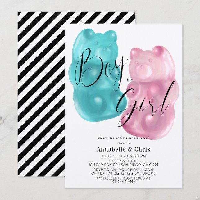 Pink & Blue Gummy Bear Gender Reveal Invitation (Front/Back)