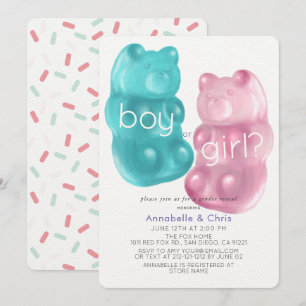 Pink & Blue Gummy Bear Sprinkles Gender Reveal Invitation