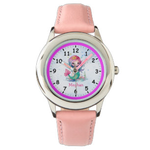 Pink Blue-Haired Mermaid Children's Watch