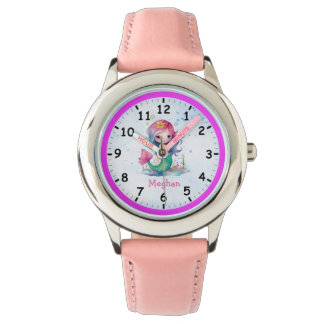 Pink Blue-Haired Mermaid Children's Watch