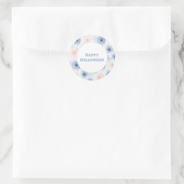 Pink Blue Halloween Spider Webs Classic Round Sticker (Bag)