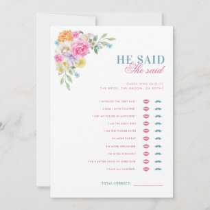 Pink & Blue He Said She Said Bridal Shower Game Invitation
