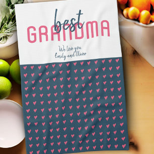 Pink Blue Heart Best Grandma Mother`s Day  Tea Towel