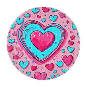 Pink Blue Heart Pattern Cutting Board