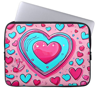 Pink Blue Heart Pattern Laptop Sleeve