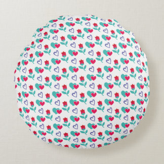 pink blue heart round cushion