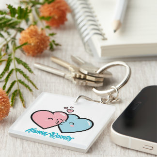 Pink & Blue Hearts Kiss Key Ring