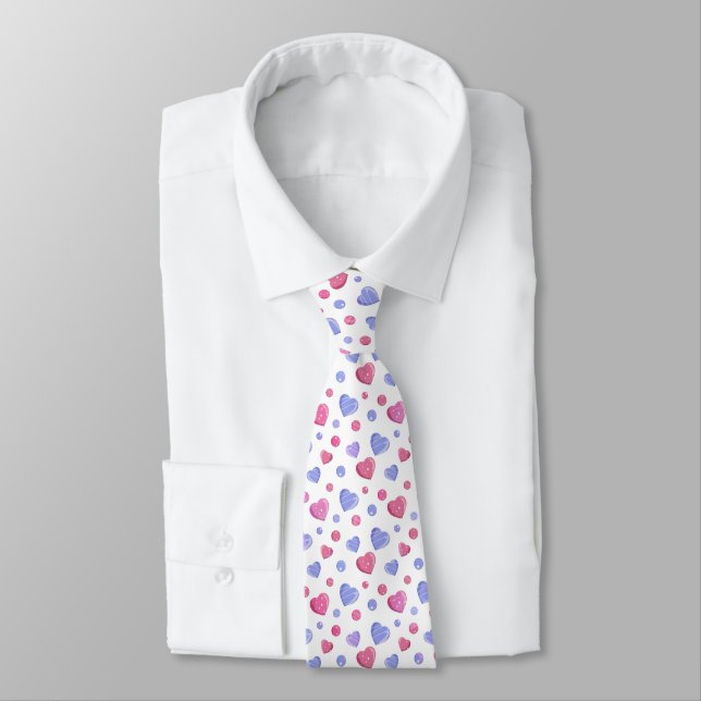 Pink, blue hearts on a white background. tie (Tied)