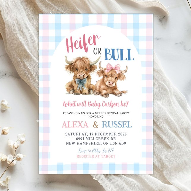Pink Blue Heifer Bull Gender Reveal Invitation (Creator Uploaded)