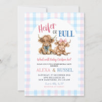 Pink Blue Heifer Bull Gender Reveal Invitation