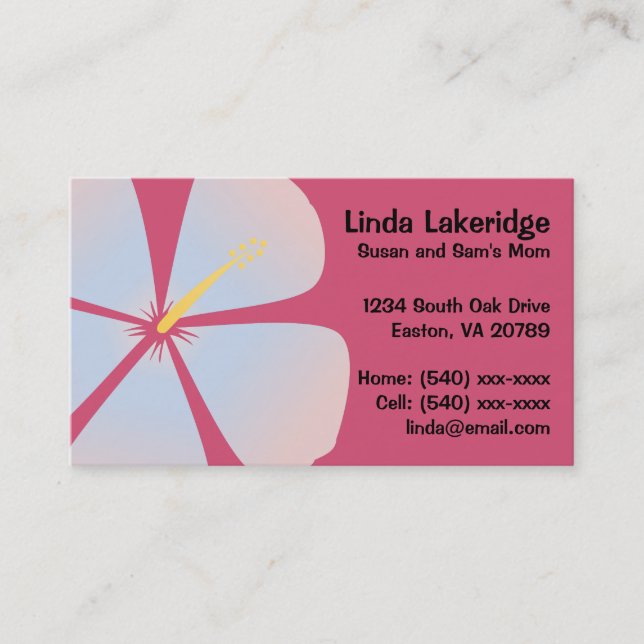 Pink / Blue Hibiscus Flowers Mummy Contact Card (Front)