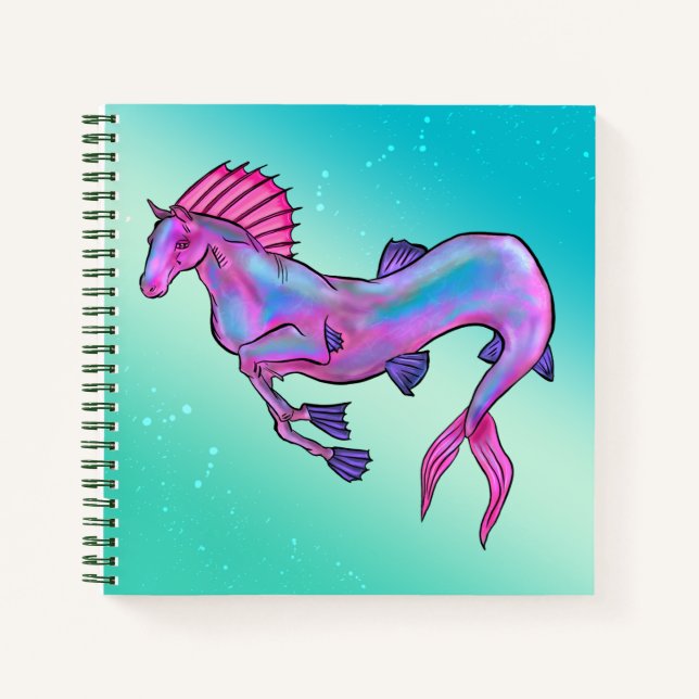 Pink & Blue Hippocampus Notebook – Fantasy Design (Front)