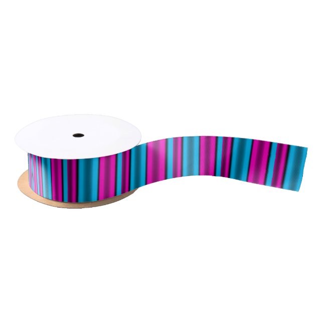 Pink & Blue Horizontal Stripes Satin Ribbon (Spool)