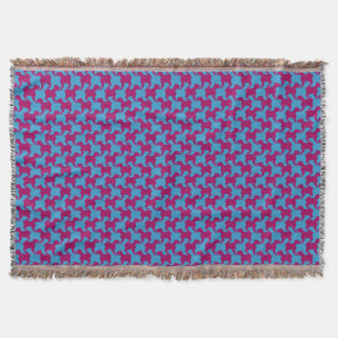 Pink Blue Houndstooth with dogs Throw Blanket