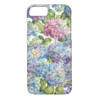 Pink Blue Hydrangea in Bloom Floral Pattern