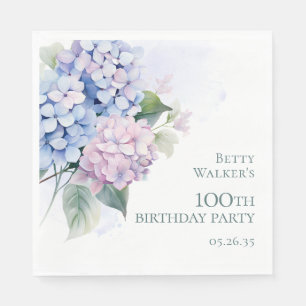 Pink Blue Hydrangeas 100th Birthday Party Napkin