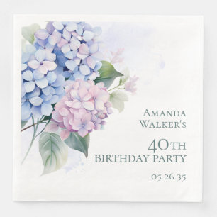 Pink Blue Hydrangeas 40th Birthday Party Napkin