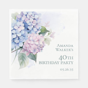 Pink Blue Hydrangeas 40th Birthday Party Napkin