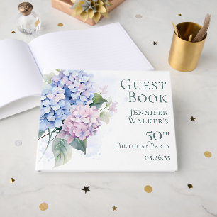 Pink Blue Hydrangeas 50th Birthday  Guest Book