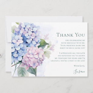 Pink Blue Hydrangeas 60th Birthday  Thank You Card