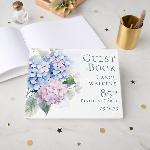 Pink Blue Hydrangeas 85th Birthday  Guest Book
