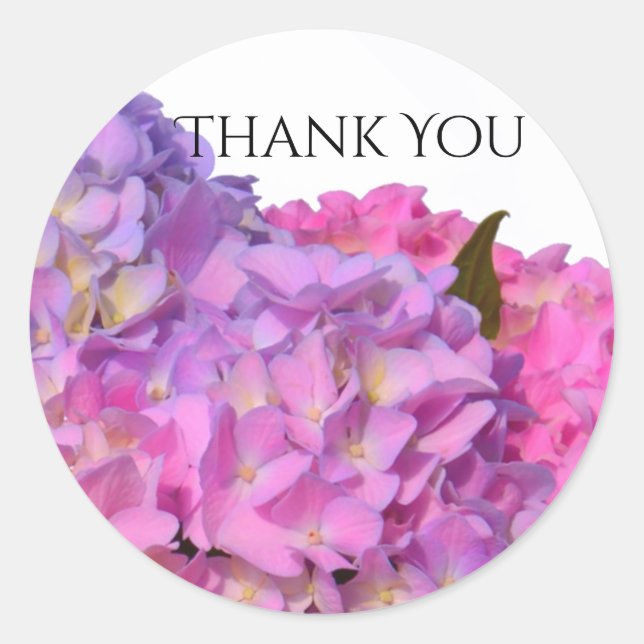 Pink Blue Hydrangeas elegant pink purple flowers Classic Round Sticker (Front)