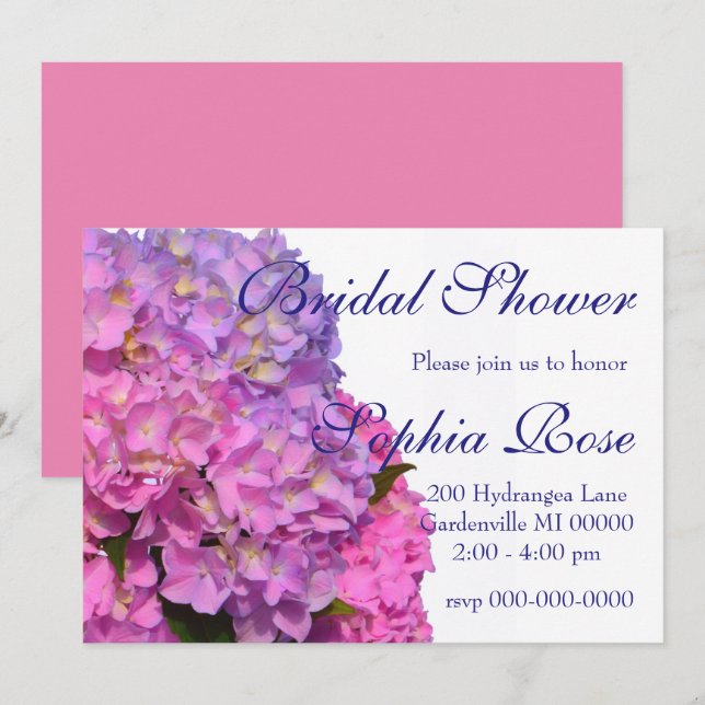 Pink Blue Hydrangeas elegant pink purple flowers Invitation (Front/Back)