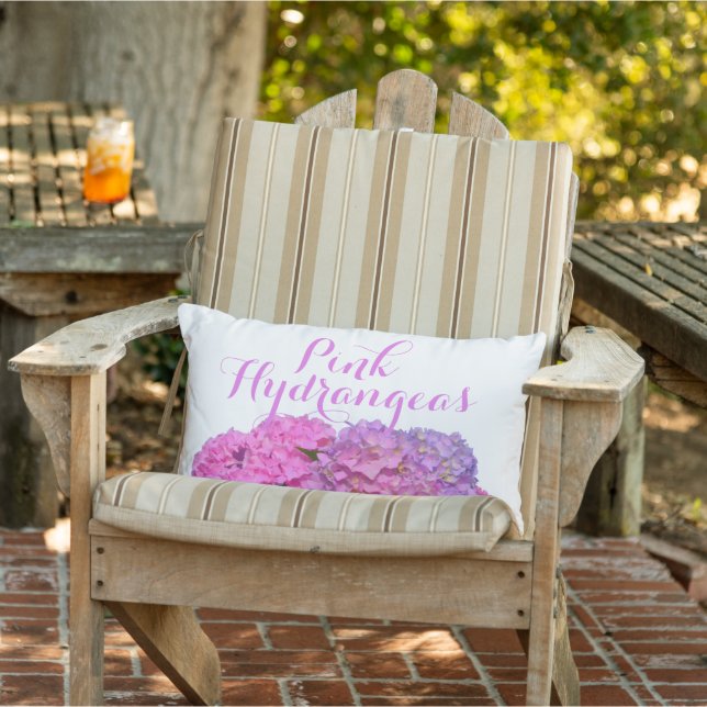 Pink Blue Hydrangeas elegant pink purple flowers Lumbar Cushion (Chair)