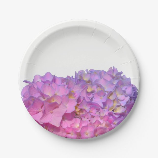 Pink Blue Hydrangeas elegant pink purple flowers Paper Plate (Front)