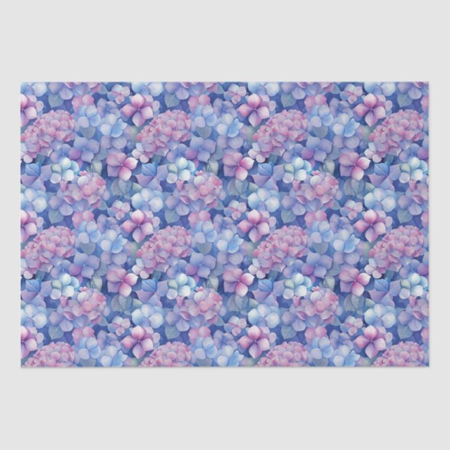 Pink Blue Hydrangeas Floral in Bloom  Tissue Paper (Front)