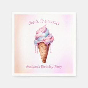 Pink Blue Ice Cream Cone Birthday Party Napkin