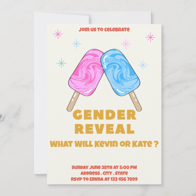  Pink & Blue Ice Cream Gender Reveal Invitation  (Front)