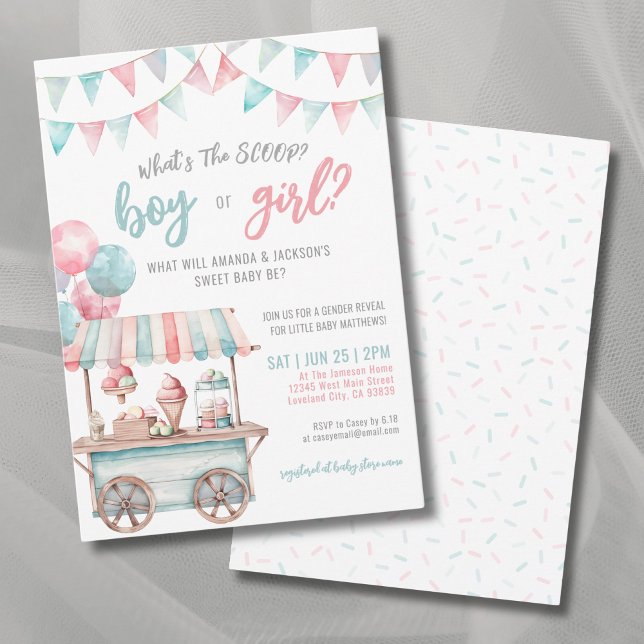 Pink Blue Ice Cream Summer Gender Reveal Invitation (Pink Blue Ice Cream Summer Gender Reveal Invitation)