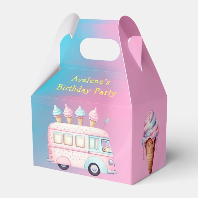 Pink Blue Ice Cream Truck Birthday Party Favour Box (Front Side)
