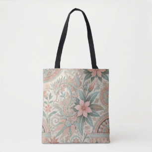 Pink Blue Indonesian Batik Floral Pattern  Tote Bag
